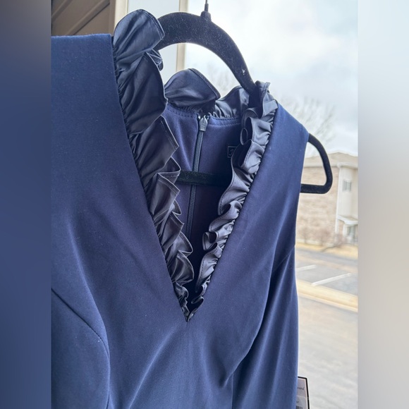 🆕Jessica Howard Navy Fit & Flare Dress Size 8 Ruffle Midi Cocktail Party Elegant - Picture 8 of 14